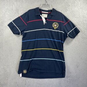 University Of Oxford Polo Shirt Mens Medium* Navy Striped Rugby Crest Patch